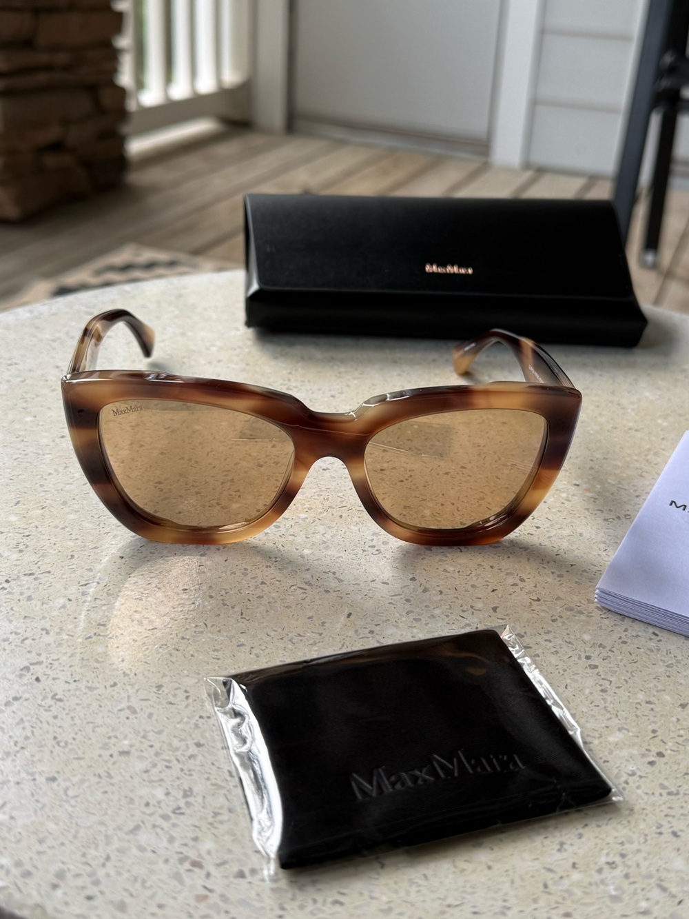 MaxMara Sunglasses Glimpse4 MM0090 47G Brown Horn Cat-Eye Sunglasses